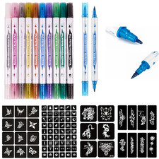 Temporary Tattoo Markers for Skin,10 Body Markers 80 Large Tattoo Stencils for