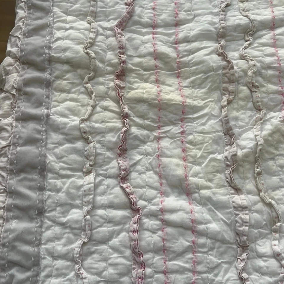 Edredón Pottery Barn Kids Reina Completo Brigitte Rosa Rayas Lunares Volantes Foto 3 de 4