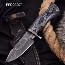 SHARD™  Feather Patterns Hand Forged Damascus Skinner Bowie Knife With Sheath