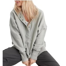 Aerie Sage Green Relaxed Fit Textured Henley Hoodie XS Super Oversized Slouchy