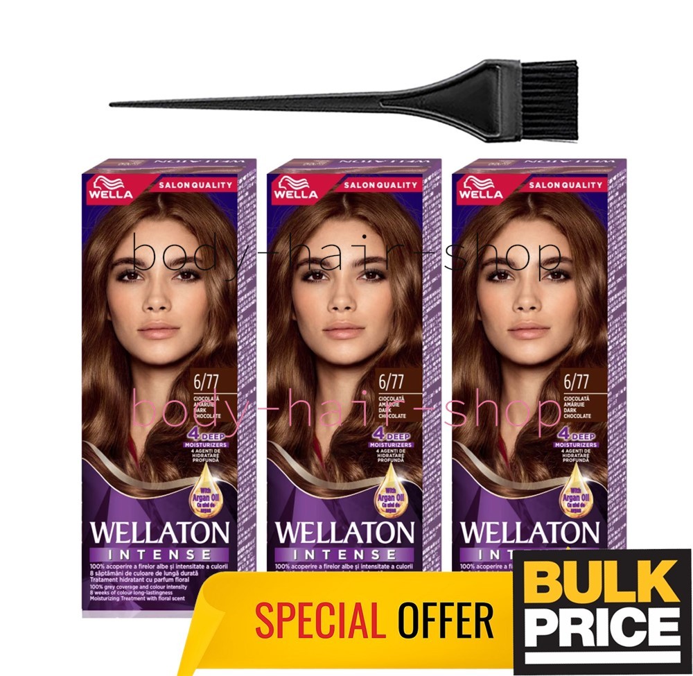 Wella Wellaton 6/77 Dark Chocolate Salon-Quality Glossy Rich Hair Color 3-Pack