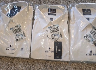 STAFFORD LOT OF 3 EXTRA TALL FIT WHITE MONOGRAMMED DRESS SHIRTS MENS Size 17 NEW