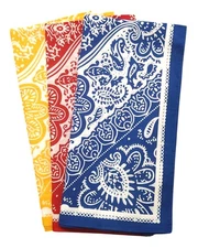 Paisley Bandanas 22"x22" Cotton Square Handkerchiefs Blue Red Yellow 3 Multicolo