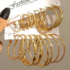 Geometric Metal Earrings Set 8 Piece Gold Hoop Earrings for Women Fashion