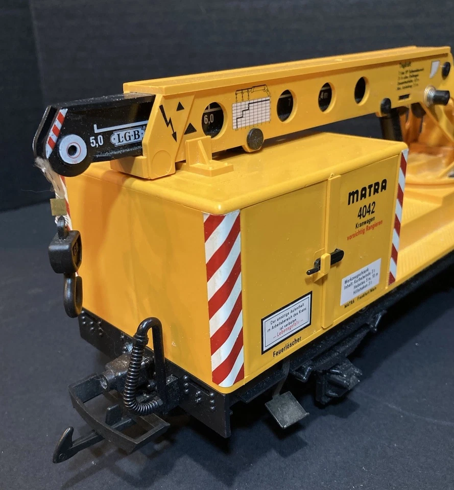 LGB 4042 G Scale Matra Yellow Construction Crane Car - Image 3 of 4