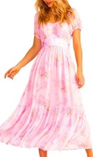 NWT Loveshackfancy Angie Pink Floral Chiffon Sweetheart Ruffle Dress Size 0