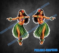 Hawaii Hula Girl Music Hibiscus Sticker Vinyl Decal Hawaiian Beach 2 Pack A