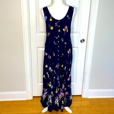 Express Button Up Maxi Dress Size Medium Sleeveless Floral Pockets Blue Pleats