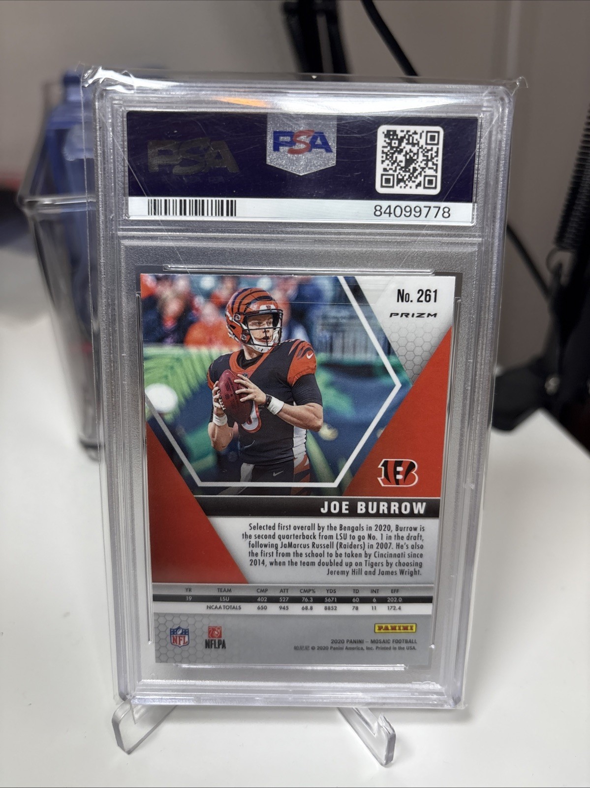Joe Burrow 2020 Mosaic #261 NFL Debut Pink Camo Rookie PSA 10 Gem Bengals view 2