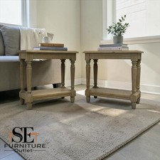 Set of 2 Solid Oak Frame Limewashed Finish Sofa Tables