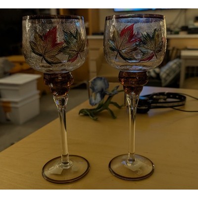 Pair of Yankee Candle Cracked Maple Leaf Stemmed Glasses