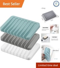 Self-Draining Bathroom Soap Dish Trio in White, Gray, Teal - Soap Life Extender