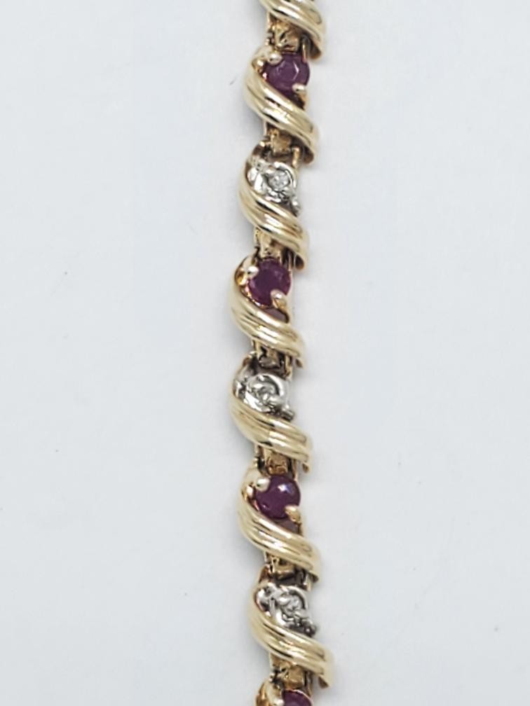 10K Solid Yellow Gold Round Cut Ruby Diamond Acce… - image 3