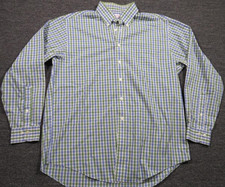 Brooks Brothers 346 Shirt Mens Large Green Blue Plaid Non Iron Button Down