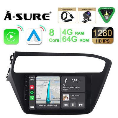 DAB+ 8-Core 4+64GB Android 15 CarPlay Autoradio GPS Für Hyundai i20 GB 2018-2020