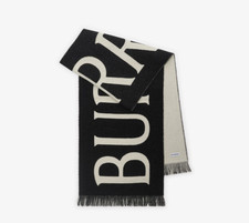BURBERRY 8109562 REVERSIBLE WOOL LOGO SCARF BLACK/WHITE