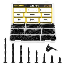 Wood Screws Assortment Kit,  220 PCS High Hardness Truss Head Black Wood Screws