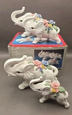 Vintage Artmark Porcelain Bisque Hand Crafted Hand Painted Elephant Walk Set