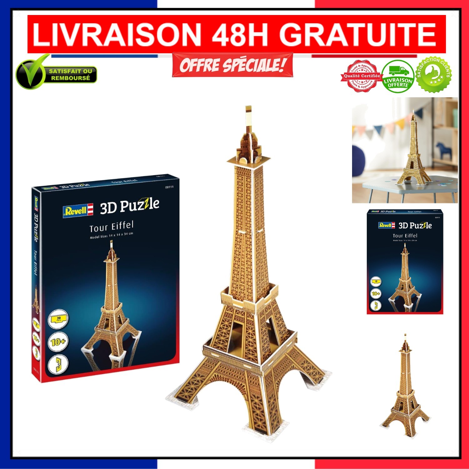 Tour Eiffel puzzle 3D mini coffret cadeau Revell plastique 20 pièces