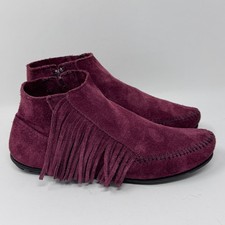 Minnetonka Lacy Suede Fringe Booties – Burgundy/Maroon – Women's 7