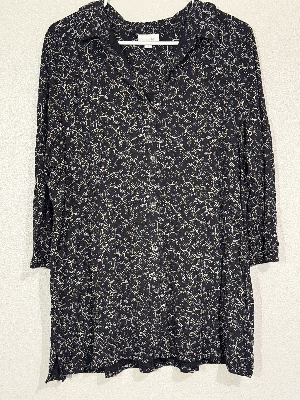 J Jill Womens Size XL Knit Stretch 3/4 Sleeve Button Front Tunic Top Tencel