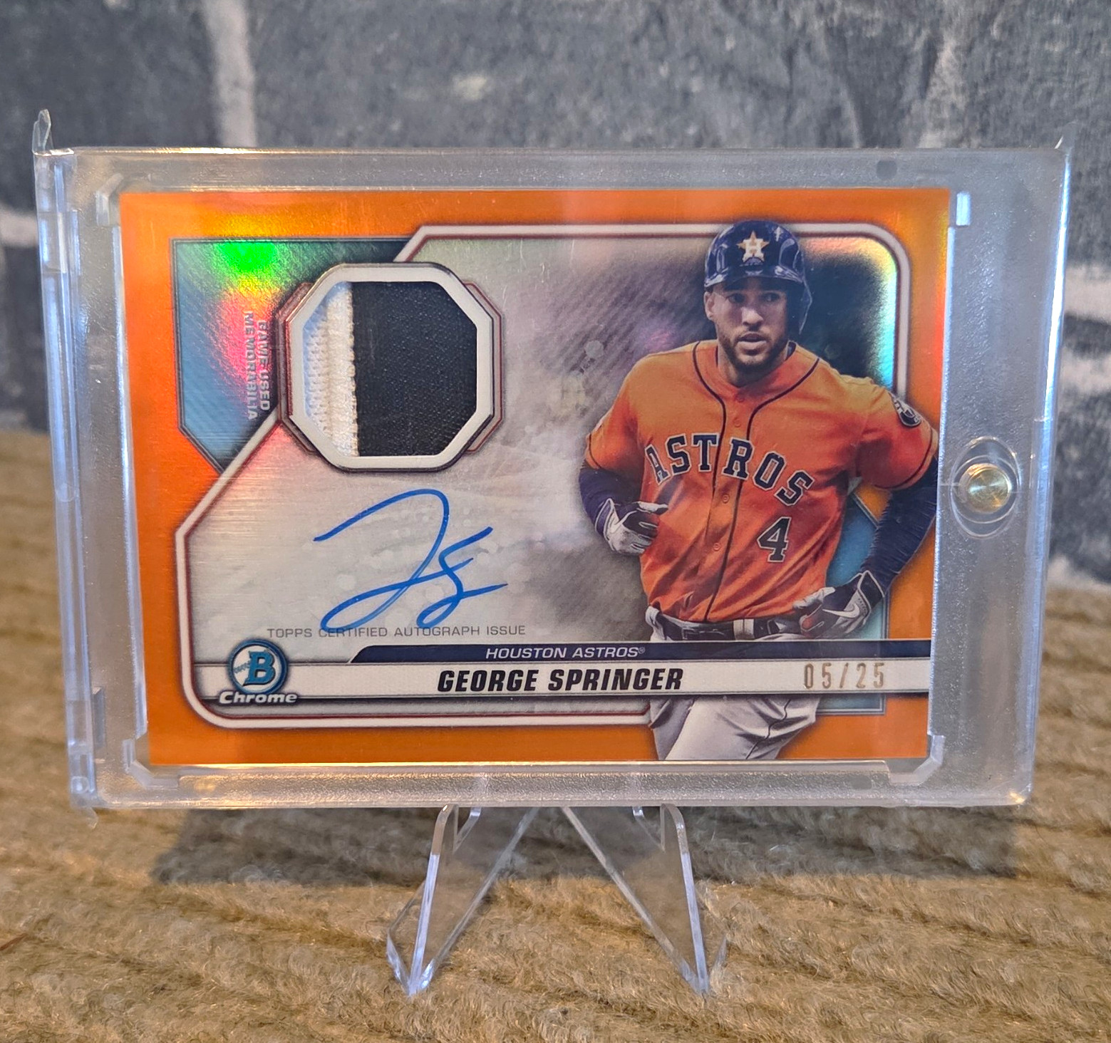 Topps 2020 Bowman Chrome Auto Relic George Springer Astros BCAR-GS Orange /25