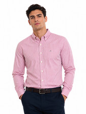 Club Room Mens Dress Shirt New M 15-15 1/2 Red White Stripe Button Down Slim Fit