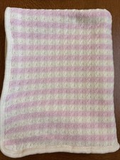 Pottery Barn Kids Cable Knit Baby Blanket Pink  Cream Stripes Sherpa 2014 GUC
