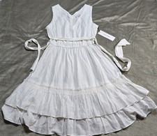 Calvin Klein V-neck White RUFFLE HEM Mini A-Line Dress Designer NWT Size 8