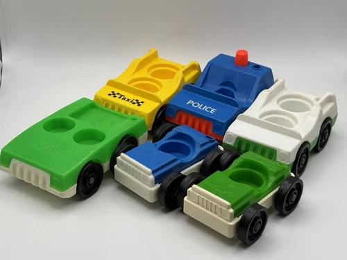 Vintage Fisher Price Little People Cars Lot of 5 Police Taxi 1970s Toys