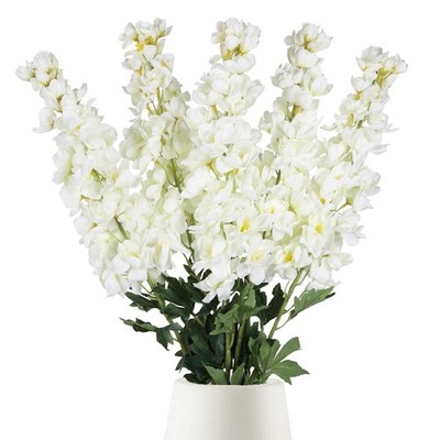 White Artificial Delphinium Faux Larkspur Flowers 5PCS 39'' Long Stem White