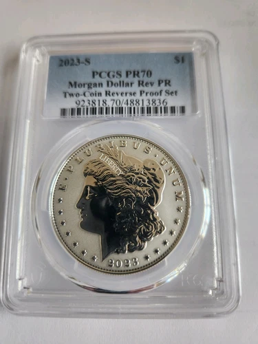 2023-S Reverse Proof $1 Morgan and Peace Dollar 2pc Set PCGS PR70 Blue Label - Picture 5 of 10