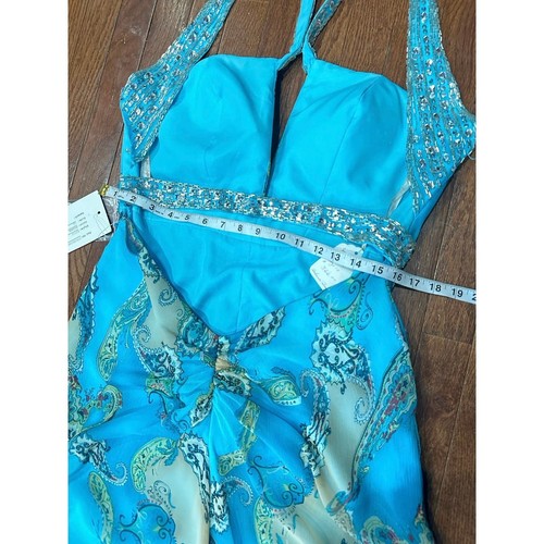 NWT Laffe Jasmine SZ. 12 PAISLEY Sequin Blue Halter Formal Summer Low Back Dress - Picture 5 of 20