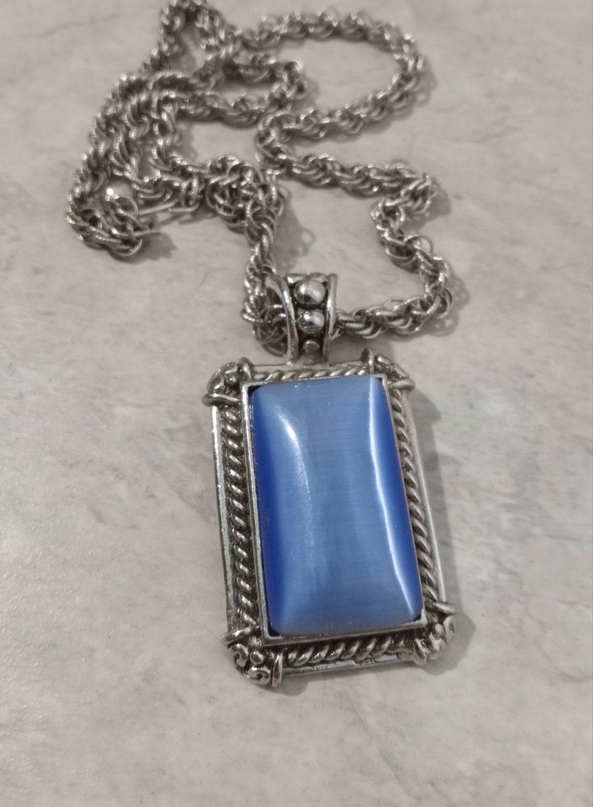 Large Blue Stone Rectangular 2" Pendant Necklace … - image 2