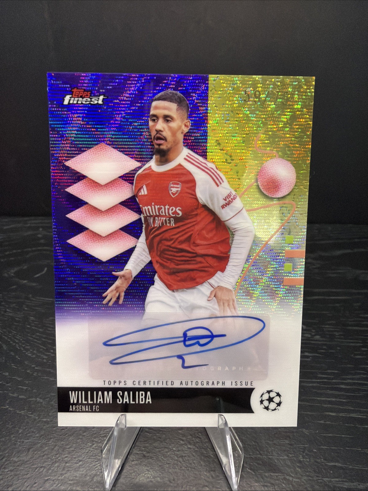 William Saliba Purple Auto /75 2025-26 Topps Finest Uefa Club Competitions