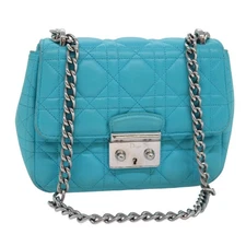 Christian Dior Chain Canage Shoulder Bag Leather Blue Auth 82743