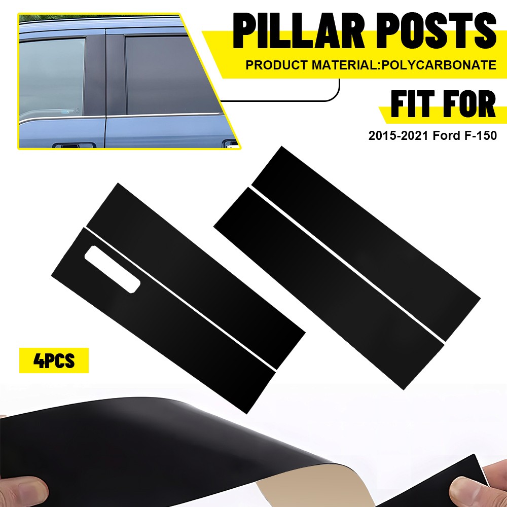 4X Glossy Pillar Posts Door Cover Trim Fits 2015-2021 F150 Ford Lariat Crew Cab