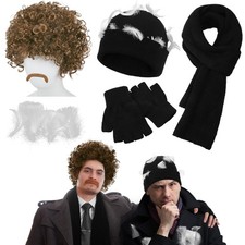 6 Pcs Christmas Costume Funny Movie Costume Include Brown Afro Wig Fake Musta...