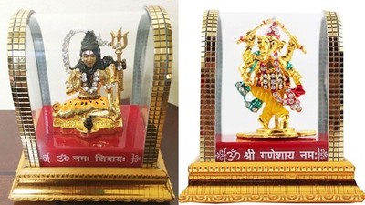 Dancing Lord Ganesha + Lord Shiva Idol in Acrylic Box Pack of 2 Statues H-3''