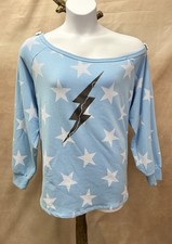 NWT Torrid Blue w/Stars Lightening Off The Shoulder Sweatshirt Plus Size 2
