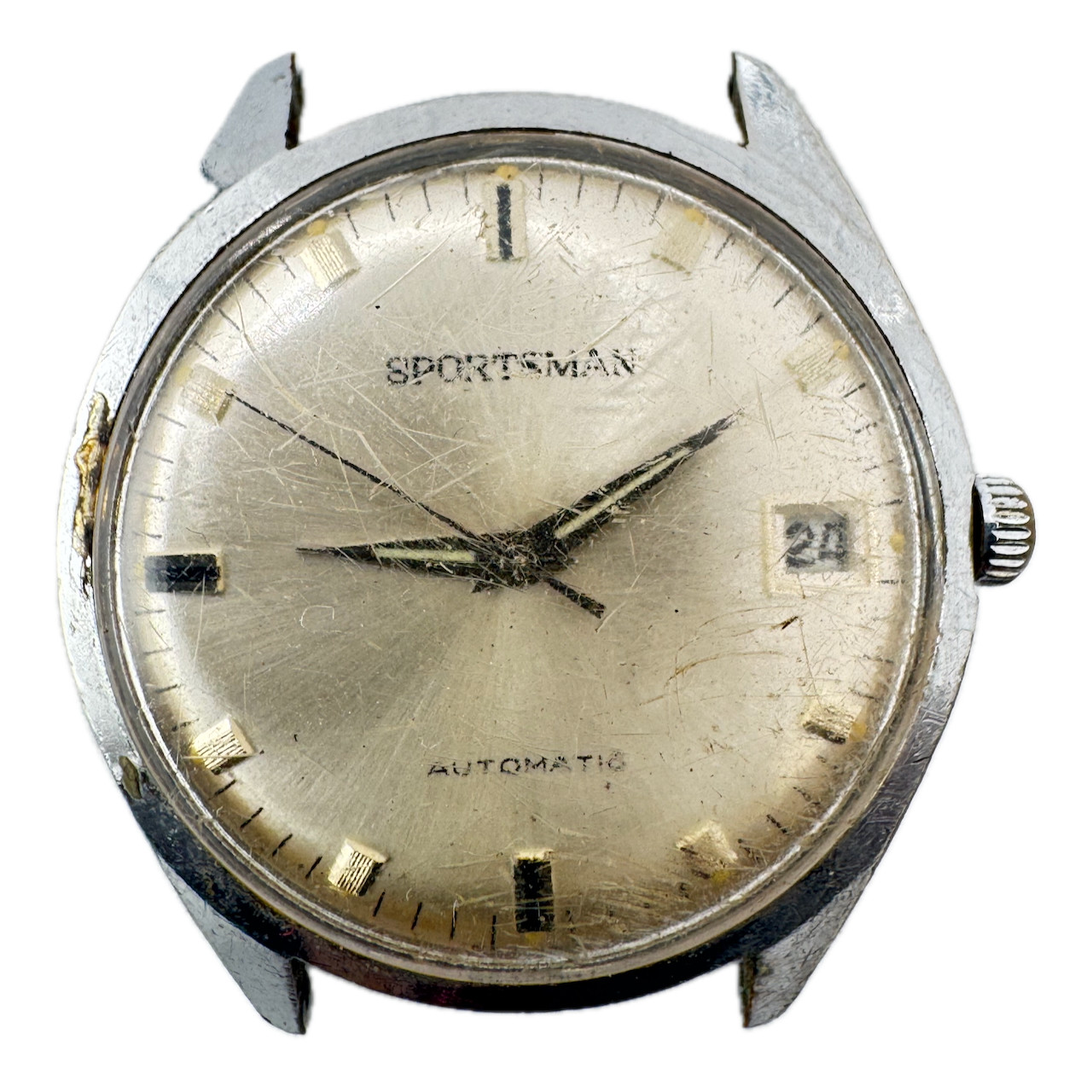 Vintage Sportsman Sunburst Date Men's Automatic Wristwatch GermanySteel & Chrome