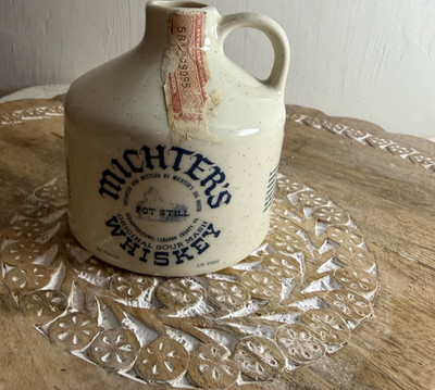 Michter's Whiskey Pot Still Original Sour Mash Ceramic Jug Decanter White/Blue