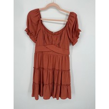 Unbranded Mini Dress Women Size M Rust Orange Tiered Puff Sleeve Boho Western