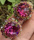 AUSTRIA signed multicolor halo Pink Rhinestone vintage Clip Earrings jewelry — photo 6