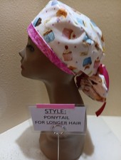 Cupcakes (tossed) Women's Ponytail Surgical Scrub Hat/Cap Handmade