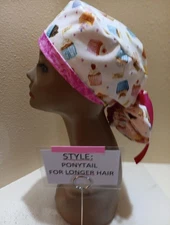 Cupcakes (tossed) Women's Ponytail Surgical Scrub Hat/Cap Handmade