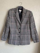 VTG Talbots Women's 100 Wool Houndstooth Plaid Blazer Coat Jacket Lined Sz 14