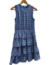 Banana Republic Floral Tiered Sleeveless Dress Blue Size 6 8153