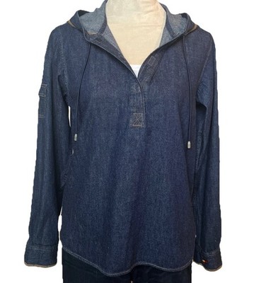 Tommy Hilfiger Women's Blue Denim Hoodie Hook & Loop Fasteners Size 8 Cotton