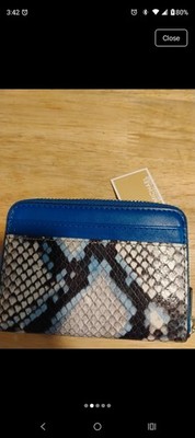 Michael Kors Jet Set Travel Zip-Around Card Wallet Blue Snake Print Zipper